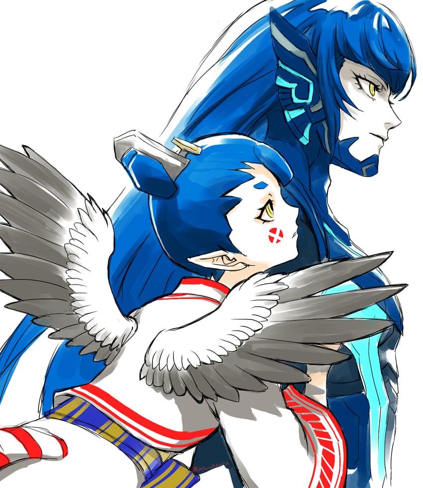 protagonist and amanozako (shin megami tensei and 1 more) drawn by kaosuwaruta