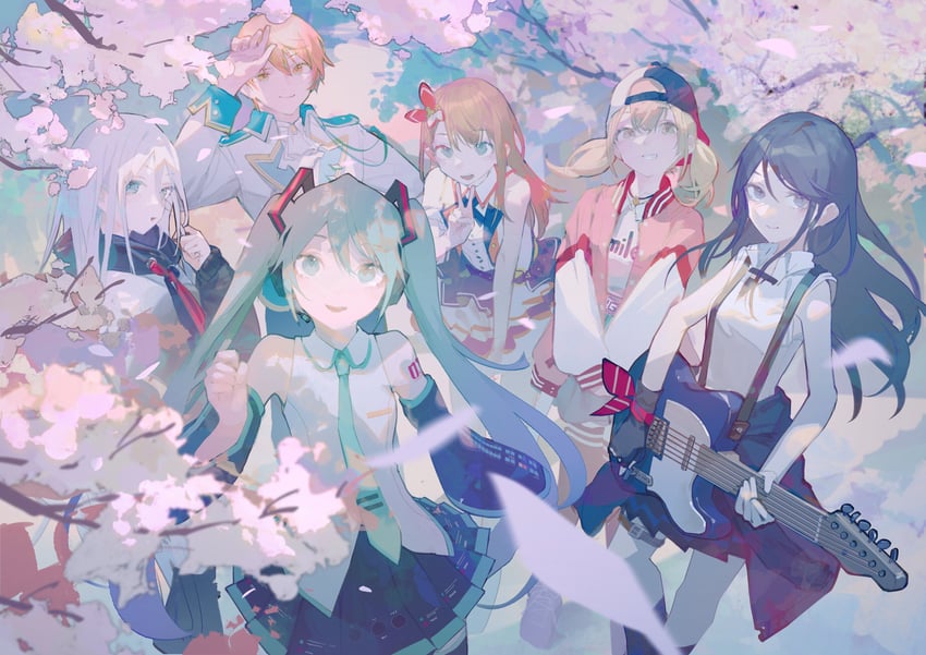 hatsune miku, yoisaki kanade, tenma tsukasa, azusawa kohane, hanasato minori, and 1 more (vocaloid and 1 more) drawn by aamond