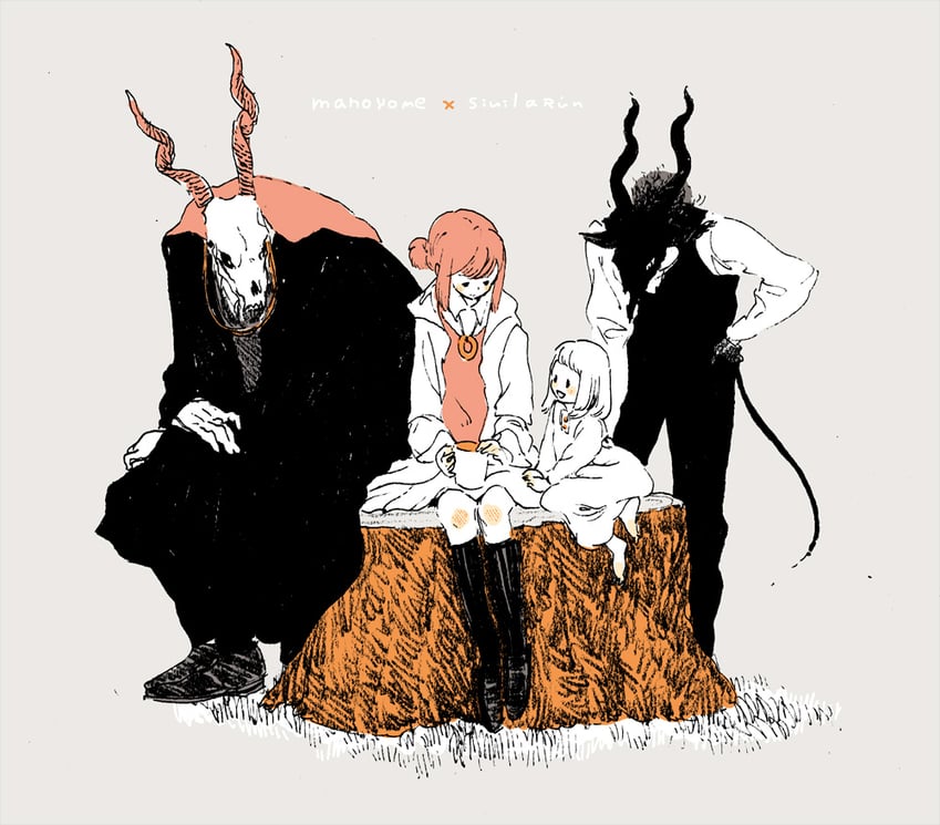 hatori chise, elias ainsworth, shiva, and sensei (mahou tsukai no yome and 1 more) drawn by nagabe