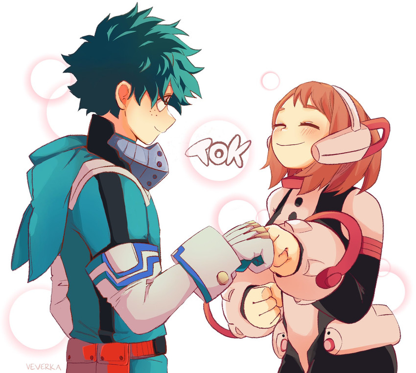 midoriya izuku and uraraka ochaco (boku no hero academia) drawn by reallyveverka