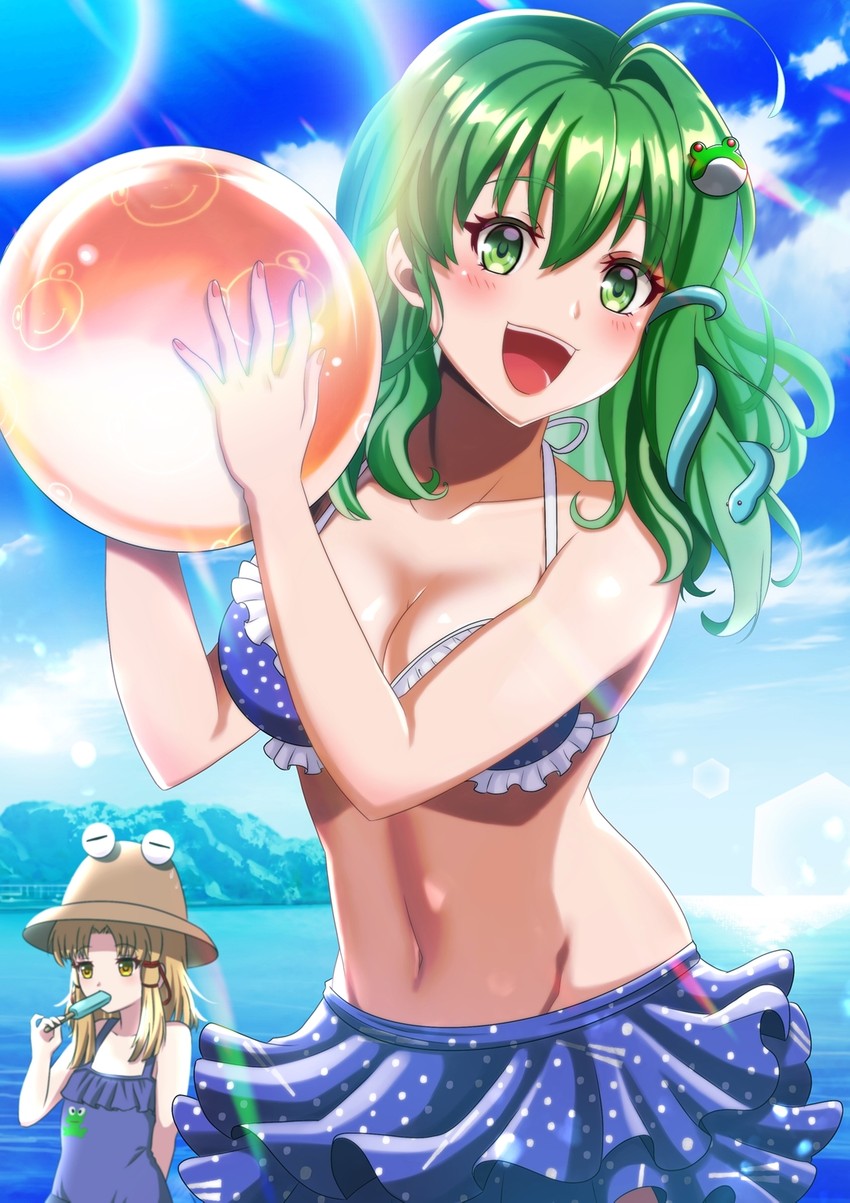 kochiya sanae, moriya suwako, and pyonta (touhou) drawn by murasaki_tsutsuji