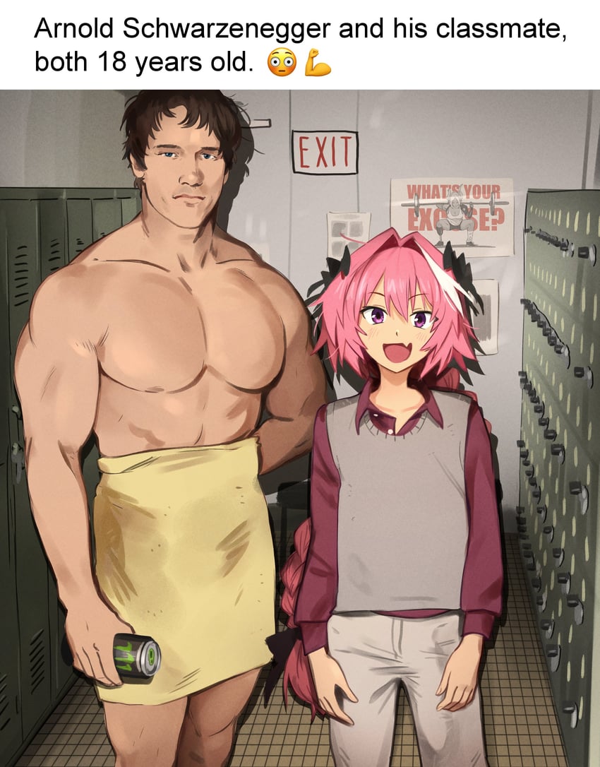 astolfo, mirko, and arnold schwarzenegger (fate and 3 more) drawn by khyle.