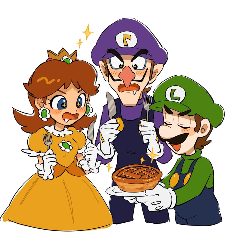 luigi, princess daisy, and waluigi (mario) drawn by mimimi_(mimimim9999)