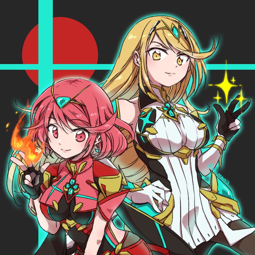 pyra and mythra (xenoblade chronicles and 2 more) drawn by rubi_nemesis