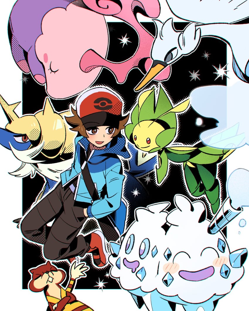 hilbert, musharna, swanna, samurott, leavanny, and 2 more (pokemon and 1 more) drawn by 1brad
