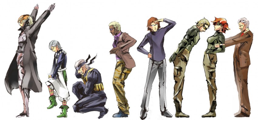 solid snake, raiden, old snake, sunny emmerich, meryl silverburgh, and 4 more (metal gear and 3 more) drawn by ikuyoan