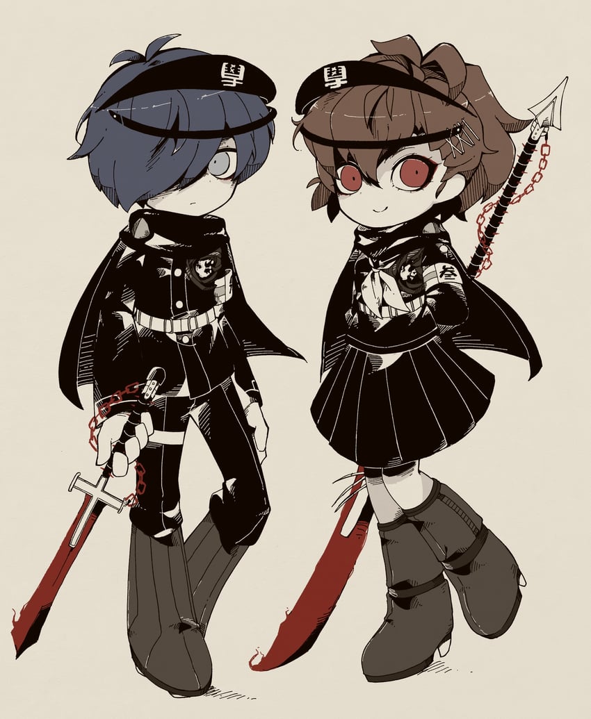 yuuki makoto and shiomi kotone (persona and 3 more) drawn by akesenyou