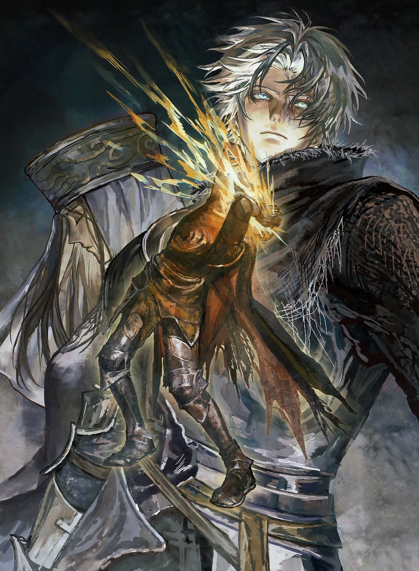 roundtable knight vyke and vyke's finger maiden (elden ring) drawn by bonley