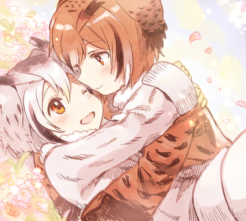 northern white-faced owl and eurasian eagle owl (kemono friends) drawn by suicchonsuisui