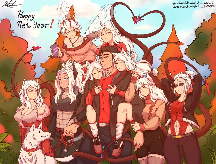 lucifer, modeus, justice, helltaker, cerberus, and 2 more (helltaker) drawn by zack_knight4k