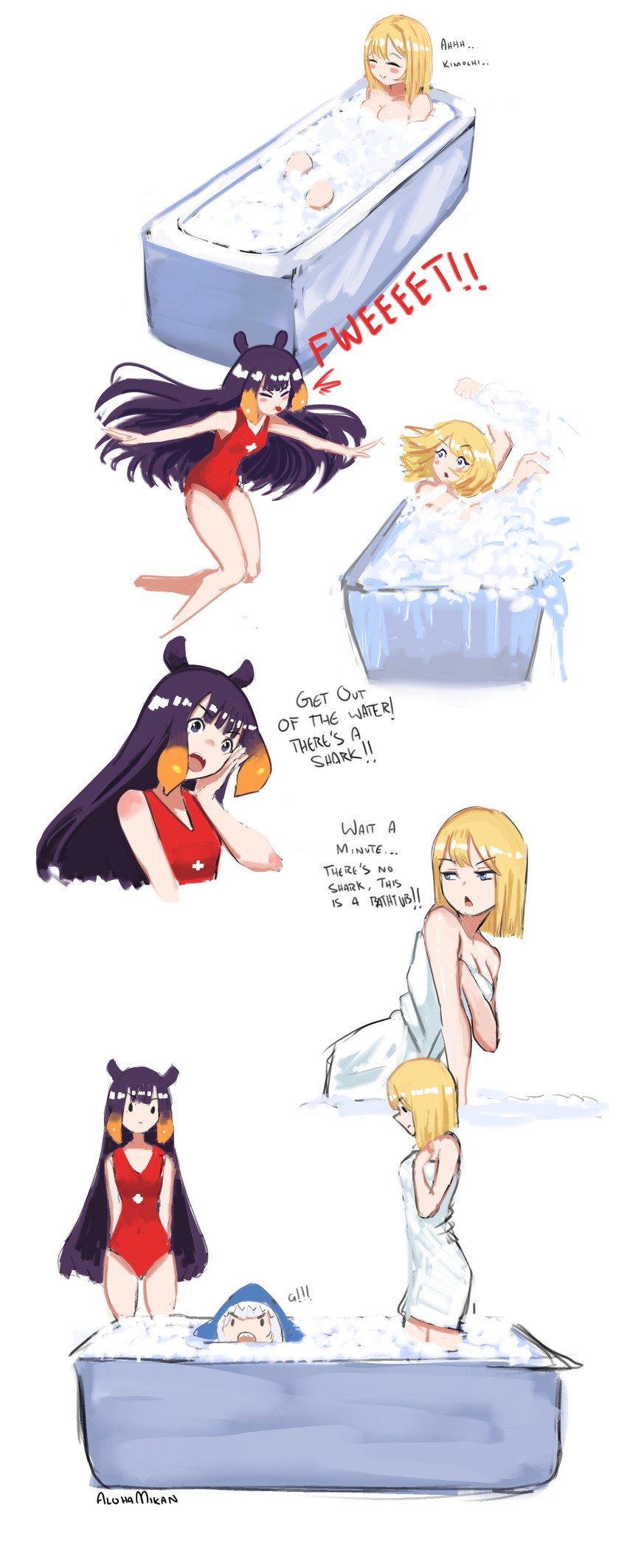 gawr gura, ninomae ina'nis, and watson amelia (hololive and 2 more) drawn by alohamikan