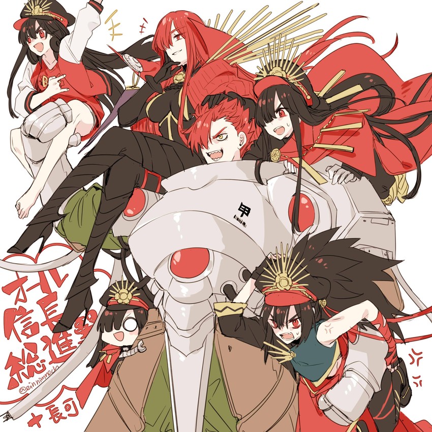 oda nobunaga, mini nobu, mori nagayoshi, and oda kippoushi (fate and 2 more) drawn by 88_(einnimnech)