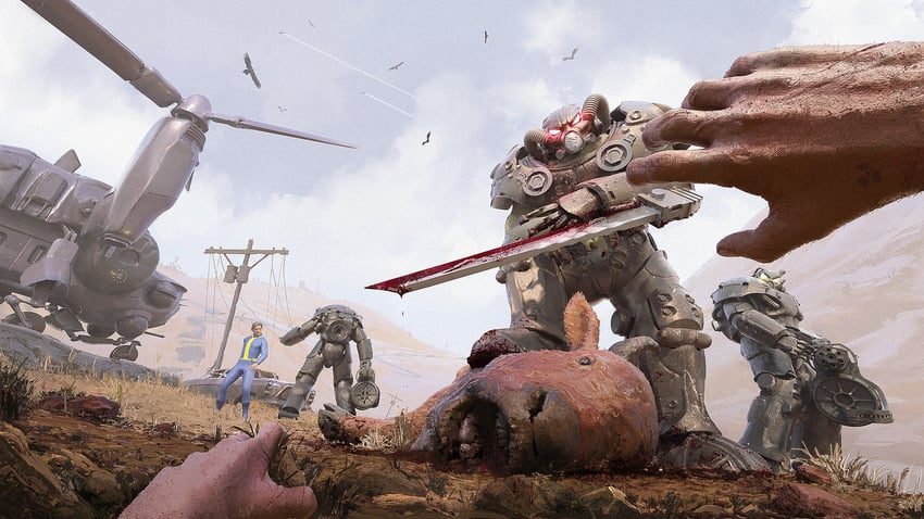 the chosen one, brahmin, frank horrigan, and enclave soldier (fallout and 1 more) drawn by shmiller