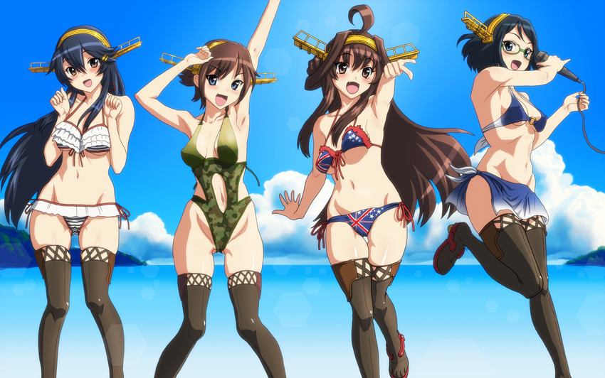 kongou, haruna, hiei, and kirishima (kantai collection) drawn by kezune_(i-_-i)