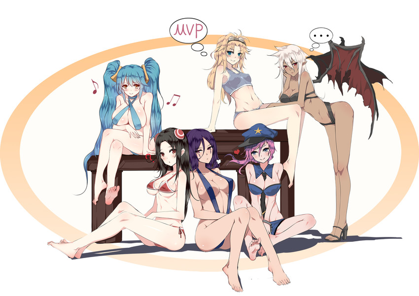 vi, sona, ezreal, irelia, leblanc, and 1 more (league of legends) drawn by bba1985