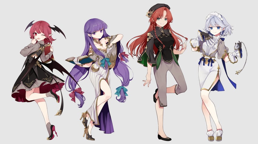 izayoi sakuya, patchouli knowledge, hong meiling, and koakuma (touhou) drawn by risui_(suzu_rks)