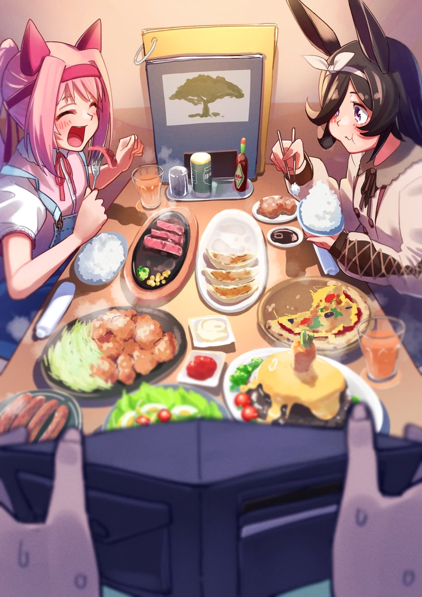 trainer, rice shower, and haru urara (umamusume) drawn by freely2327