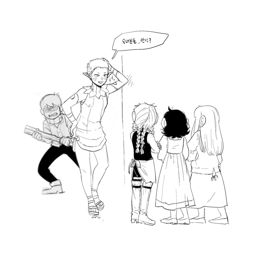chilchuck tims, otta, mayjack, fullertom, and packpatty (dungeon meshi) drawn by wkdqhrska