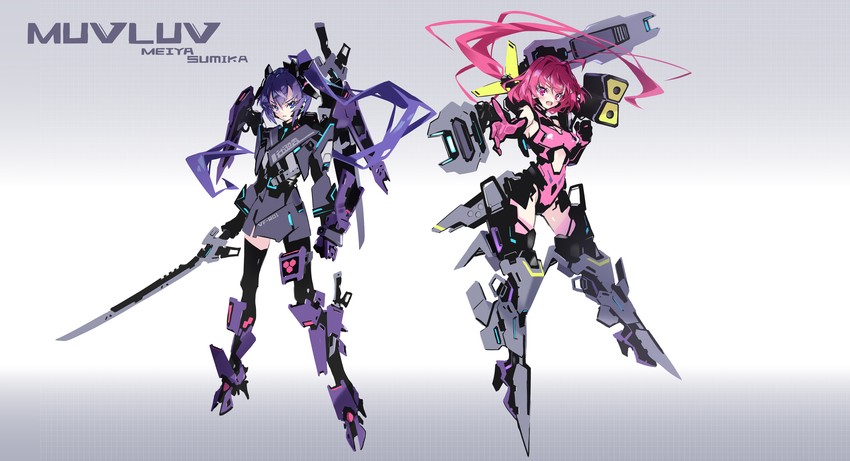 mitsurugi meiya, kagami sumika, and type 00 takemikazuchi (muv-luv and 1 more) drawn by hayakawa_harui