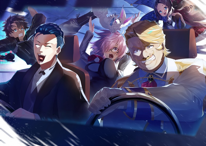 mash kyrielight, fujimaru ritsuka, fou, leonardo da vinci, sherlock holmes, and 1 more (fate and 2 more) drawn by arrow_(tamawo222)