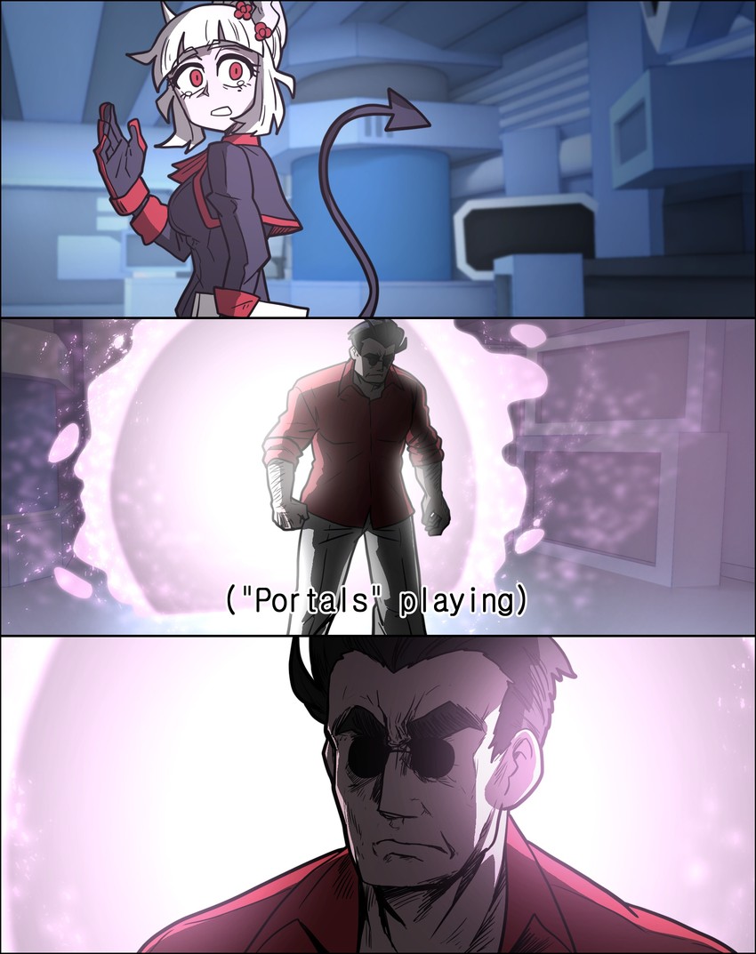lucifer and helltaker (marvel and 4 more) drawn by ddolbang