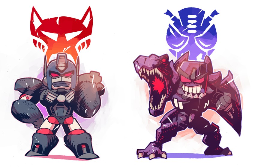 optimus primal and megatron (transformers and 2 more) drawn by rariatto_(ganguri)