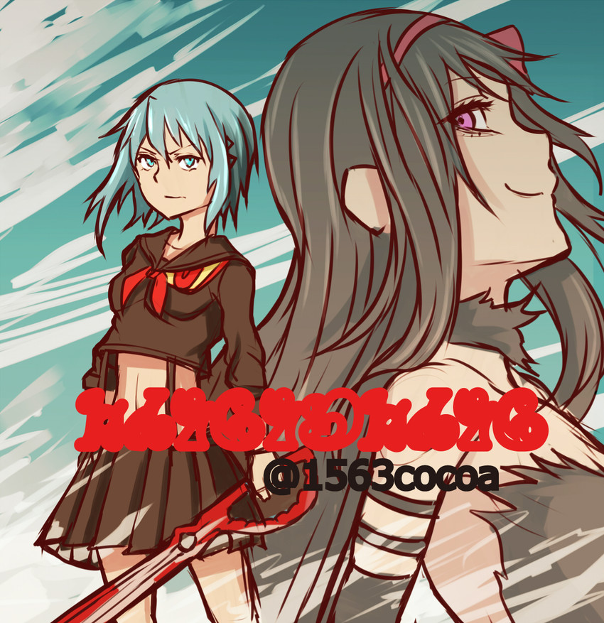 akemi homura, miki sayaka, matoi ryuuko, senketsu, and akuma homura (mahou shoujo madoka magica and 2 more) drawn by kiiro_(cocoa080)