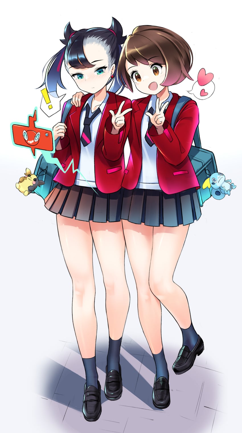 marnie, gloria, rotom, morpeko, rotom phone, and 2 more (pokemon and 1 more) drawn by tm_(hanamakisan)