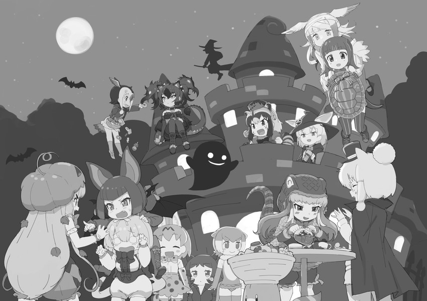serval, common raccoon, fennec, lucky beast, japanese crested ibis, and 10 more (kemono friends and 1 more) drawn by kanemaru_(knmr_fd)