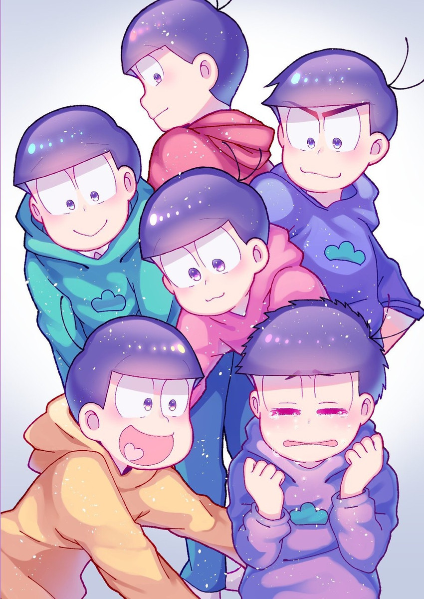 matsuno osomatsu, matsuno karamatsu, matsuno ichimatsu, matsuno jyushimatsu, matsuno choromatsu, and 1 more (osomatsu and 1 more) drawn by sound_bell