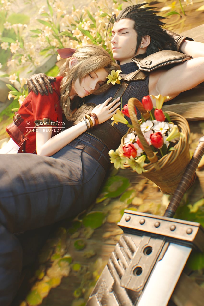 aerith gainsborough and zack fair (final fantasy and 3 more) drawn by tommy_yu