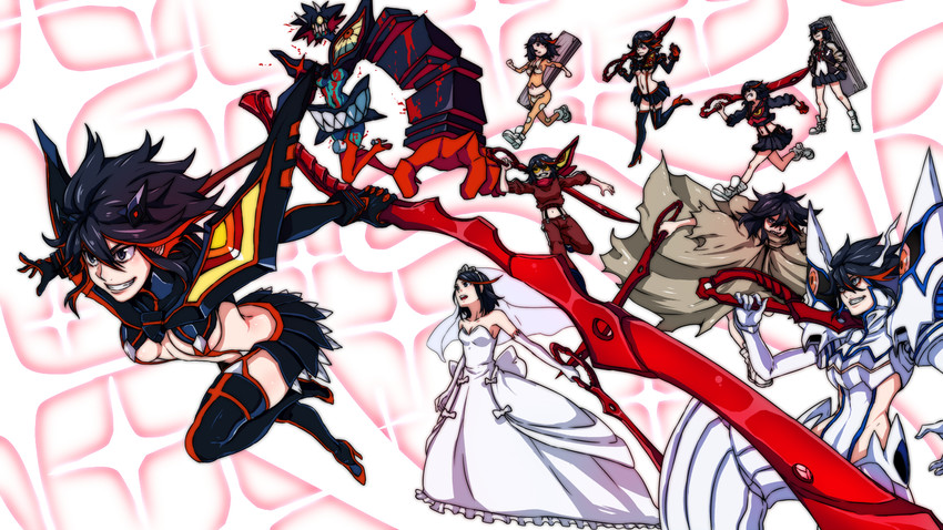 matoi ryuuko, senketsu, junketsu, and berserk ryuuko (kill la kill) drawn by yusuki_(fukumen)