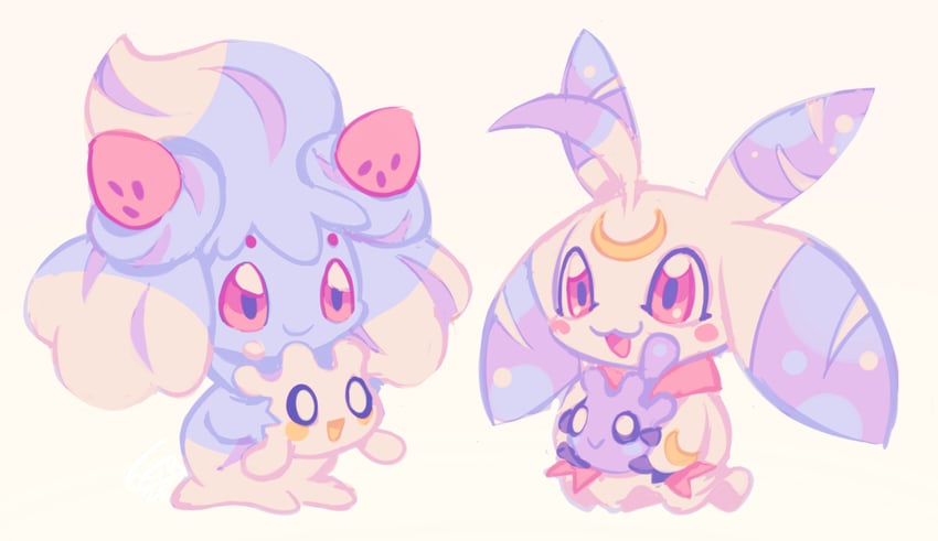 alcremie, milcery, lunamon, and moonmon (pokemon and 1 more) drawn by extyrannomon
