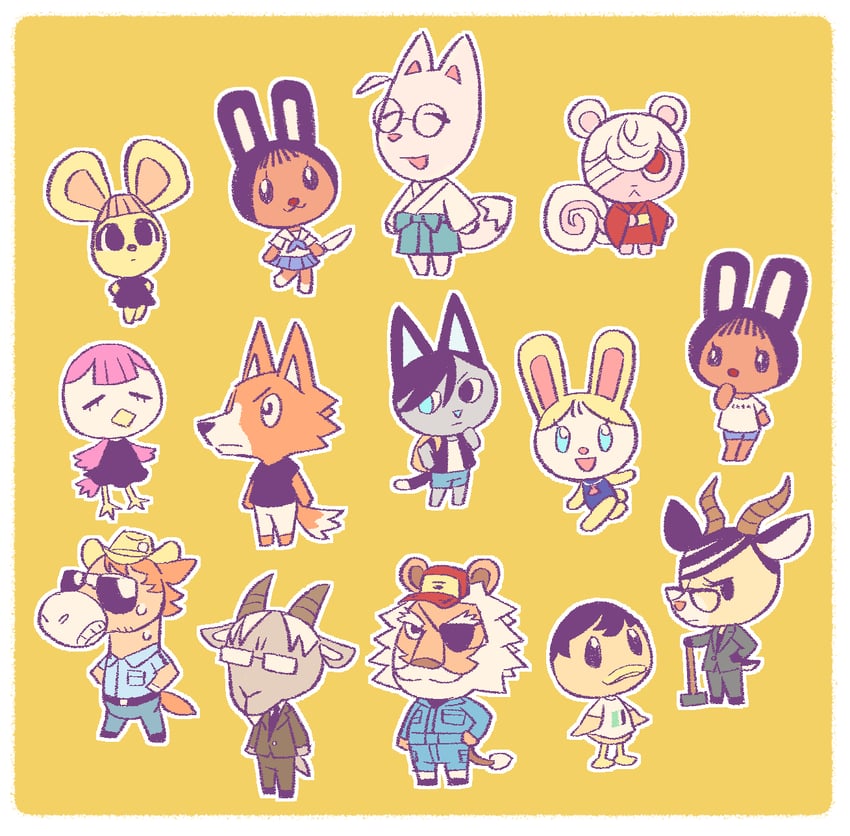 kofune ushio, minakata hizuru, ajiro shinpei, kofune mio, haine, and 9 more (animal crossing and 1 more) drawn by kanngetsuan