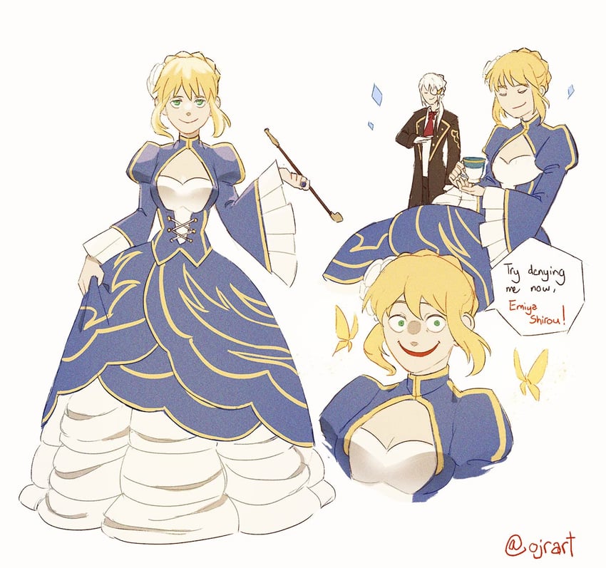 artoria pendragon, saber, beatrice, bedivere, and ronove (fate and 2 more) drawn by ojrart