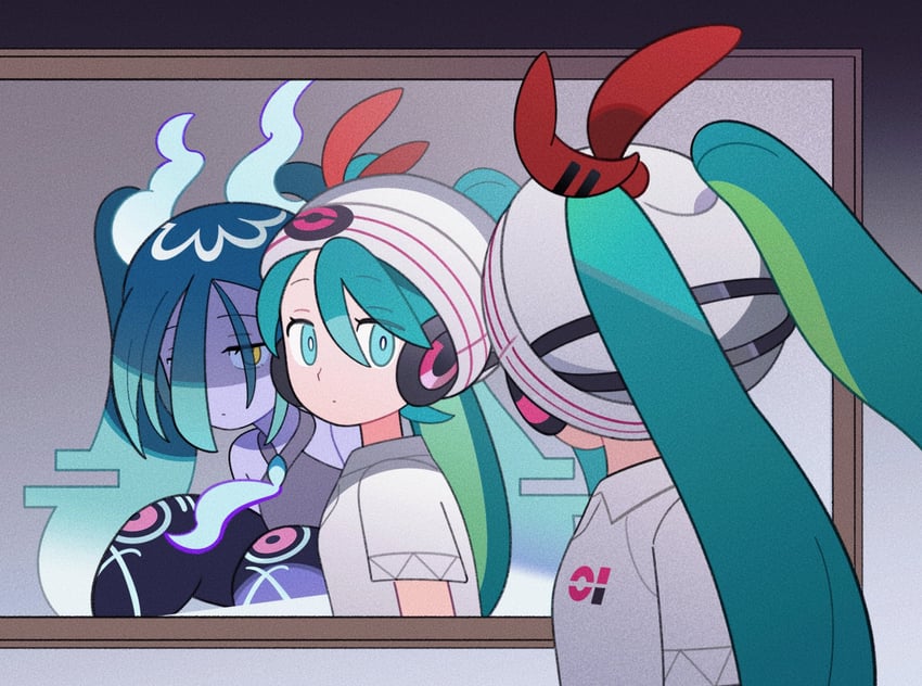 hatsune miku, ghost miku, and psychic miku (pokemon and 2 more) drawn by klarogiraffe