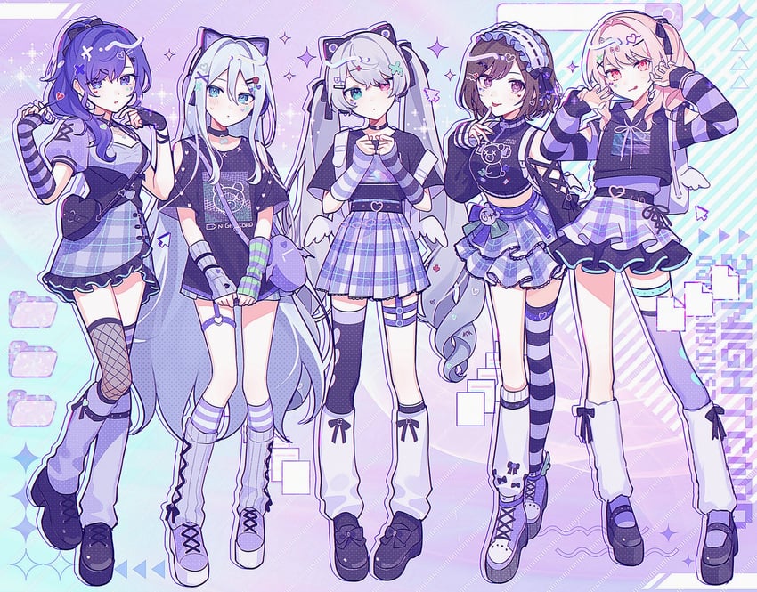 hatsune miku, asahina mafuyu, shinonome ena, akiyama mizuki, yoisaki kanade, and 1 more (vocaloid and 1 more) drawn by waka_(wk4444)
