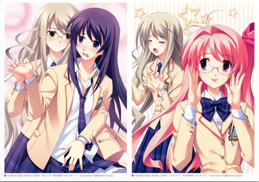 sakihata rimi, aoi sena, and kusunoki yua (chaos;head and 1 more) drawn by matsuo_yukihiro