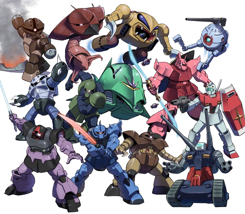 gm, dom, gouf, z'gok, gelgoog, and 9 more (gundam and 1 more) drawn by siratori_(yy_203)