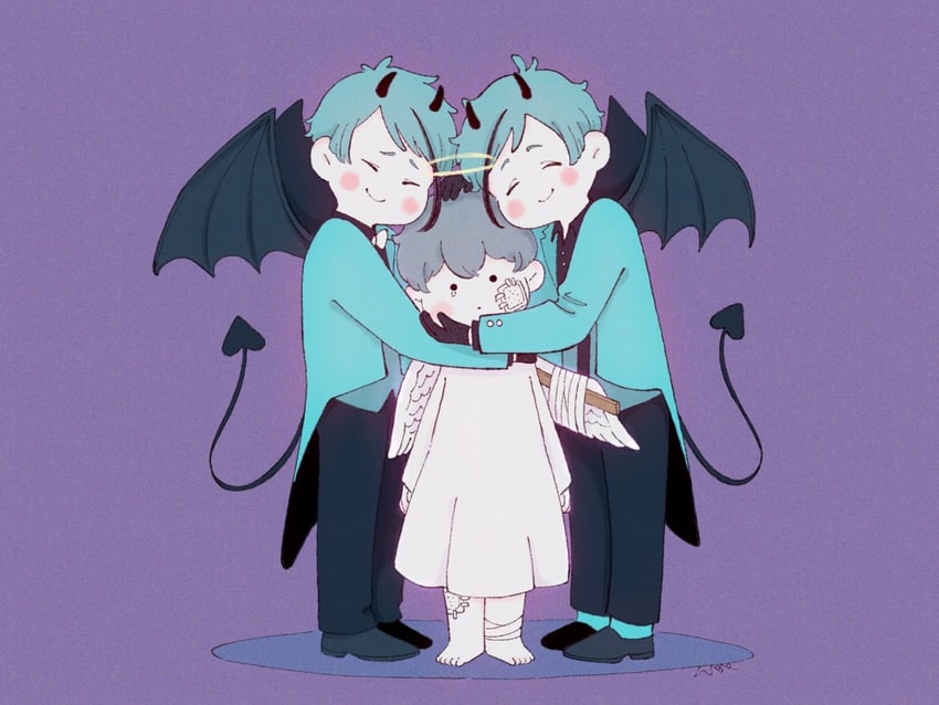 floyd leech, jade leech, and yuu (twisted wonderland) drawn by usape0kyun
