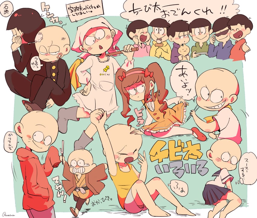 matsuno osomatsu, matsuno karamatsu, matsuno ichimatsu, matsuno jyushimatsu, matsuno choromatsu, and 3 more (osomatsu and 1 more) drawn by amazou