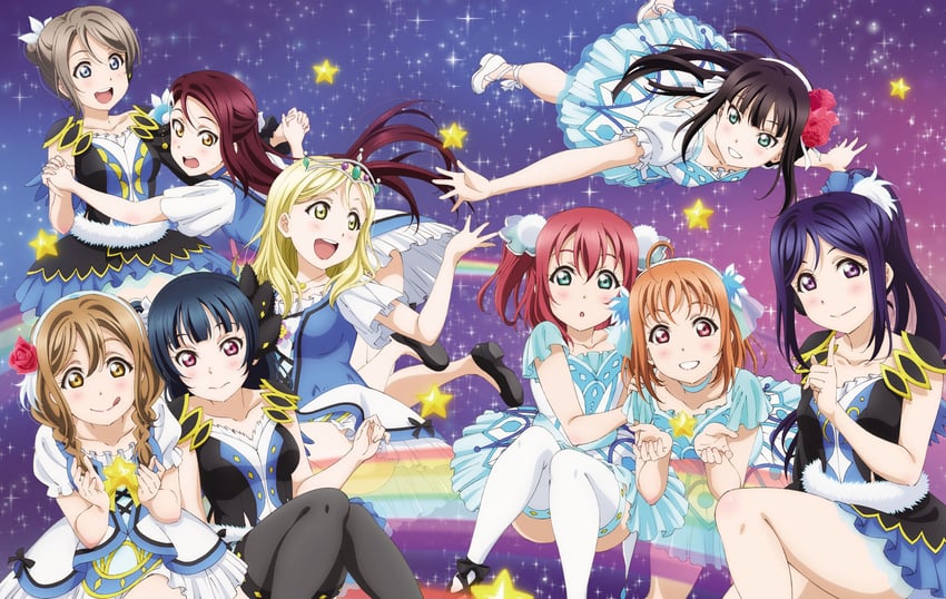 watanabe you, tsushima yoshiko, sakurauchi riko, takami chika, matsuura kanan, and 4 more (love live! and 1 more)