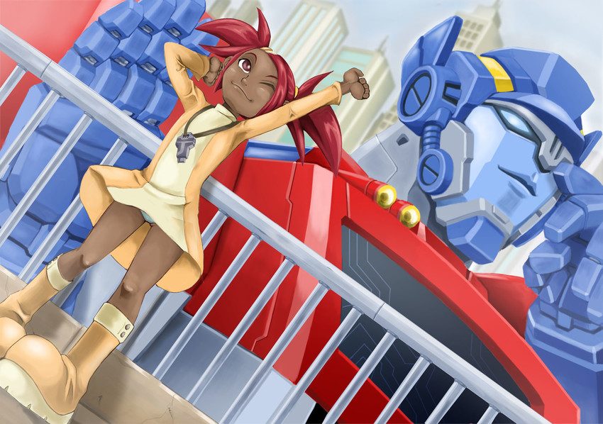 optimus prime and sari sumdac (transformers and 1 more) drawn by kamizono_(spookyhouse)