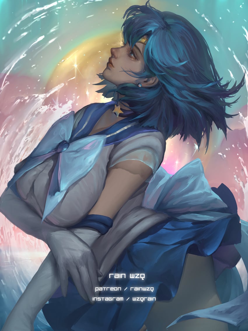 mizuno ami and sailor mercury (bishoujo senshi sailor moon) drawn by rain_wzq