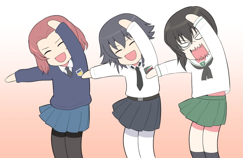 pepperoni, rosehip, and kawashima momo (girls und panzer and 1 more) drawn by iteza_(flapper_girl_25)