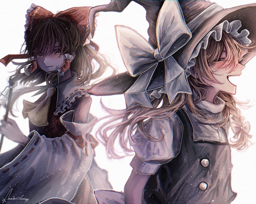 hakurei reimu and kirisame marisa (touhou) drawn by annin_cha