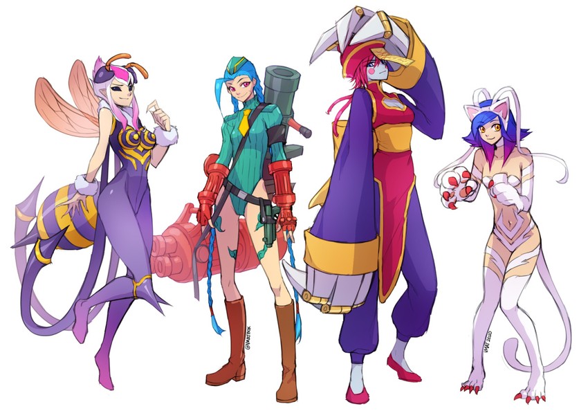cammy white, jinx, felicia, vi, hsien-ko, and 3 more (league of legends and 3 more) drawn by vmat