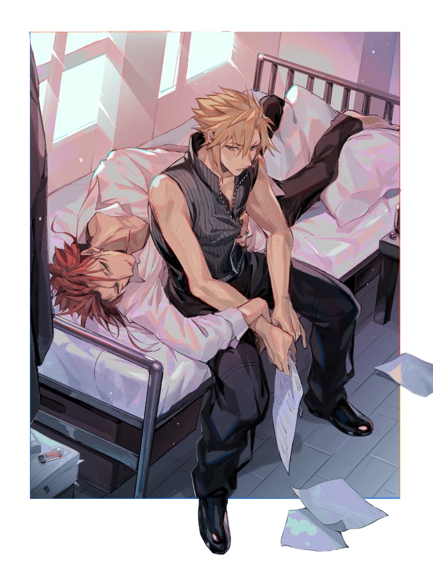 cloud strife and reno (final fantasy and 2 more) drawn by pokashi