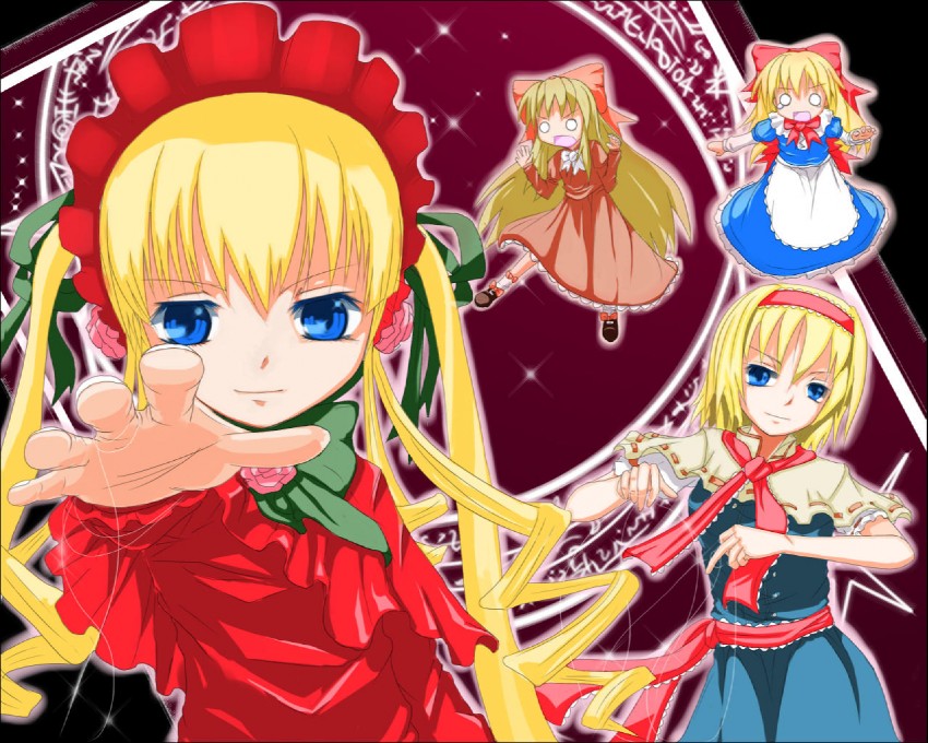 alice margatroid, shanghai doll, shinku, and hourai doll (touhou and 1 more) drawn by ultra_no_ani