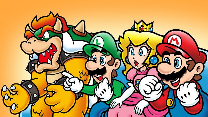 princess peach, mario, luigi, and bowser (mario) drawn by doc_shoddy